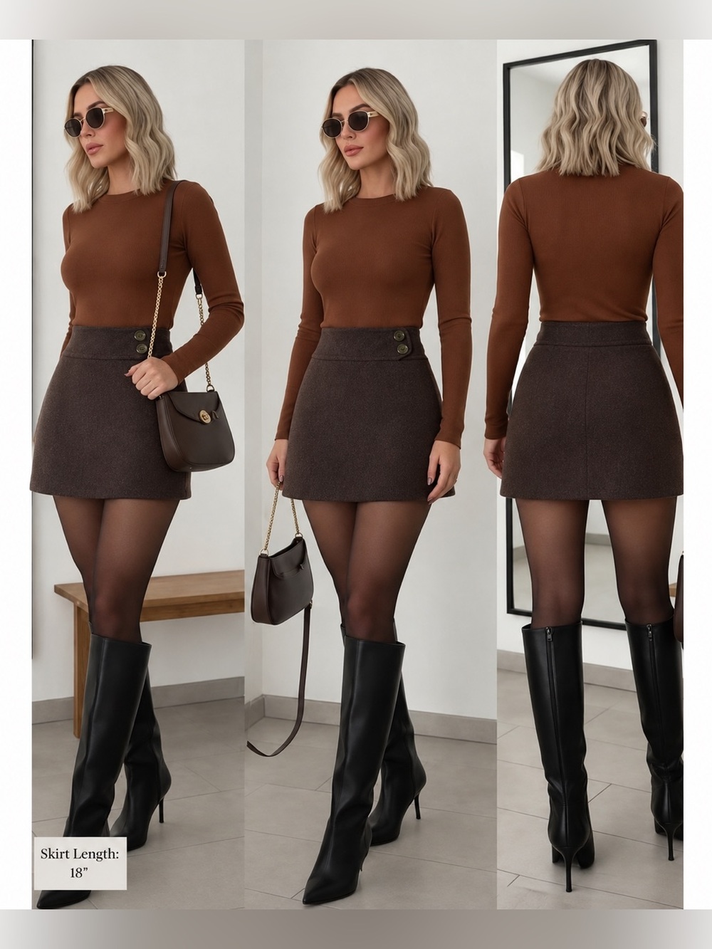 Vintage Willi Smith 100% wool mini skirt in a rich dark chocolate brown.